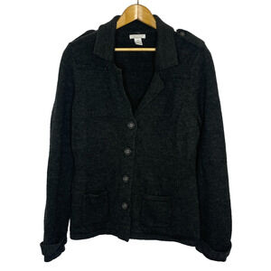 Women's XL Tweeds 100% Merino Wool Button Front Shawl Collar Cardigan Gray